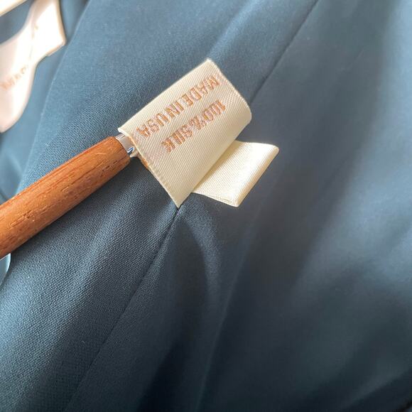 Marchesa Silk Knife Pleated Party Dress Strapless Black Crystals Teal 4 NWT - Picture 6 of 12